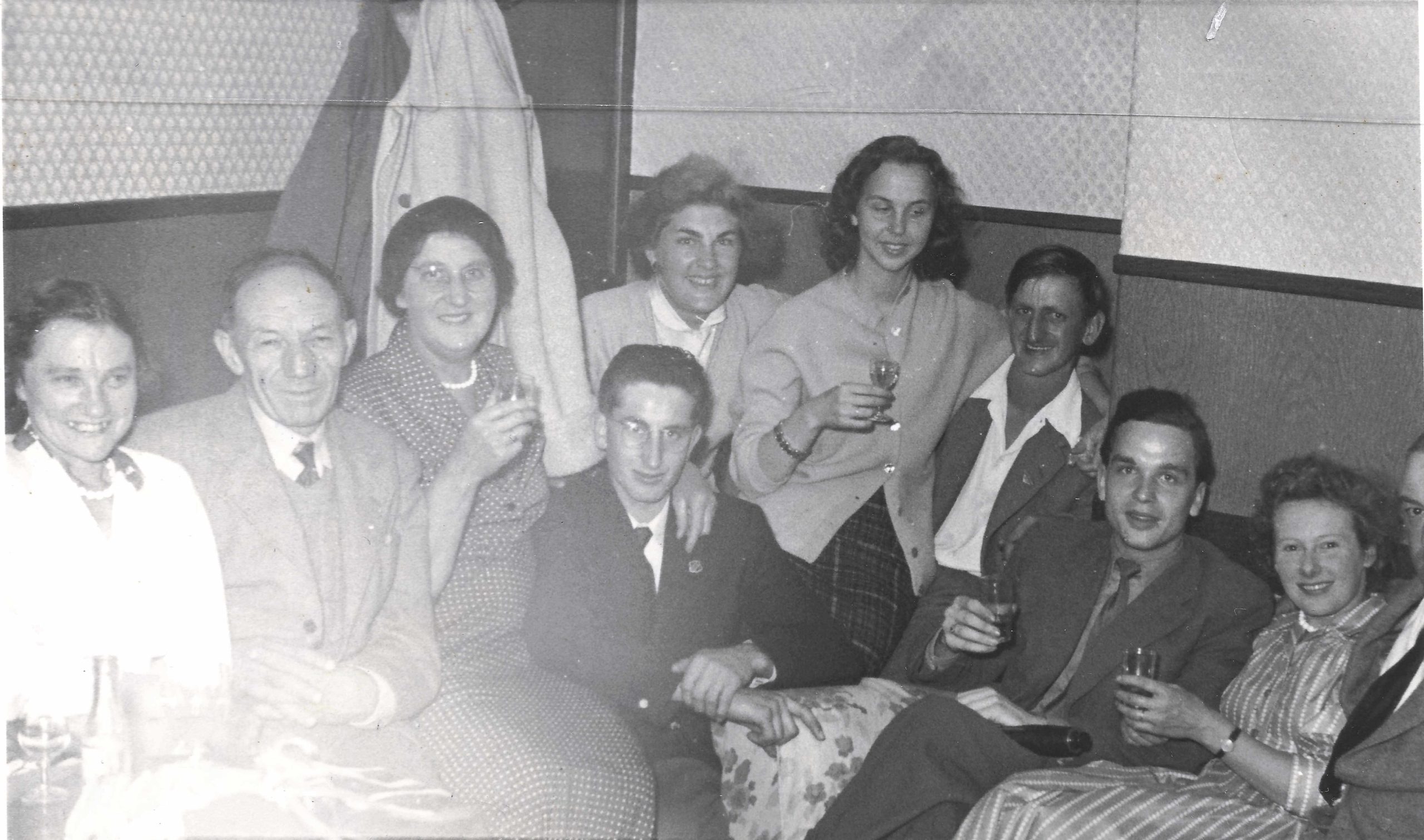 Unknown, Hilton Snow, May Barton, Andrew Barton. Unknown. Hildergard Kesler, David Barton, Manfred Kesler, Madie Barton, Unknown